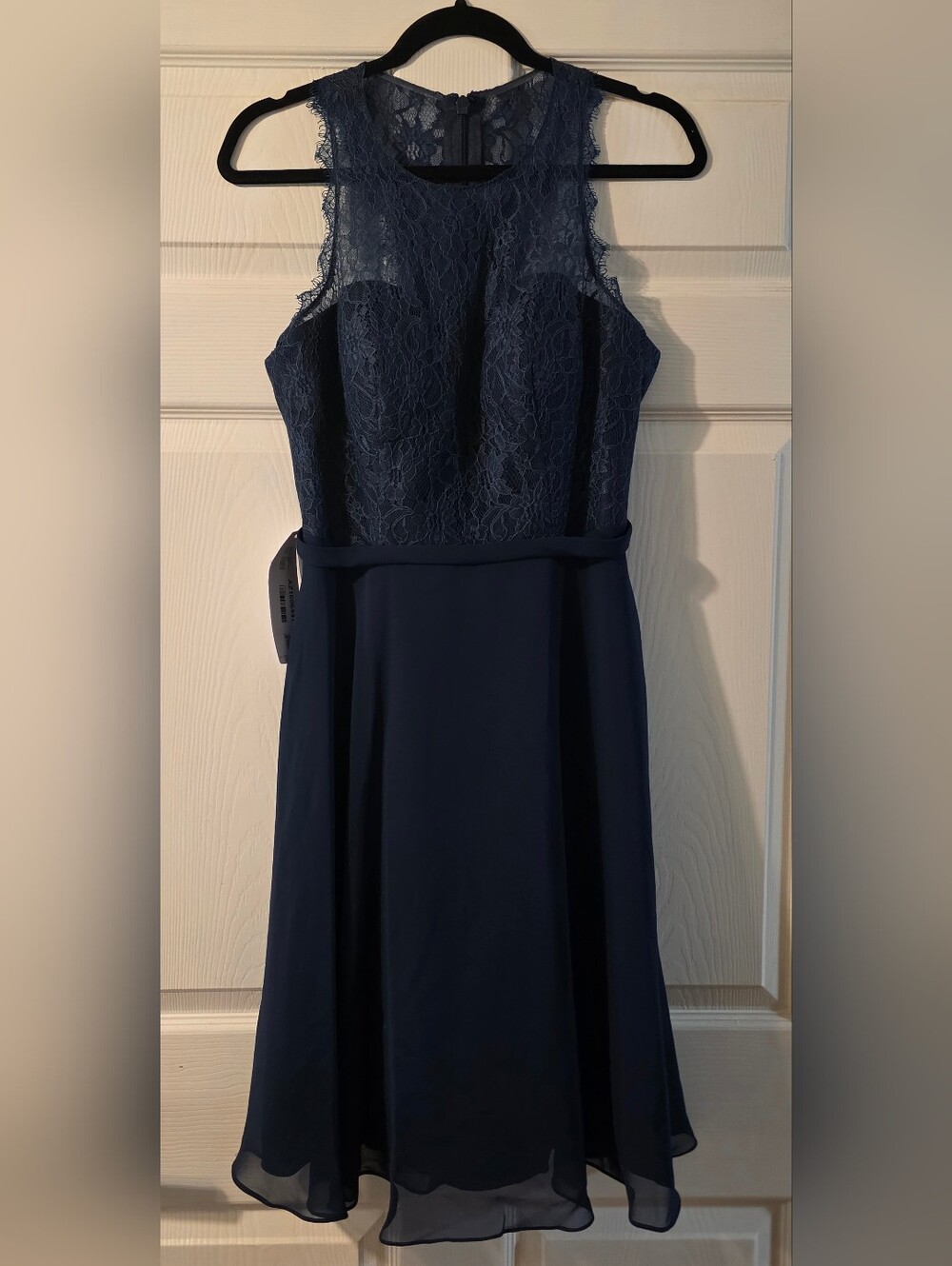 NWT Azazie Sleeveless Navy Lace Bodice A-Line Dress A6 Sz 6